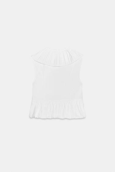 Zara PLEATED RUFFLE BOW TOP - White