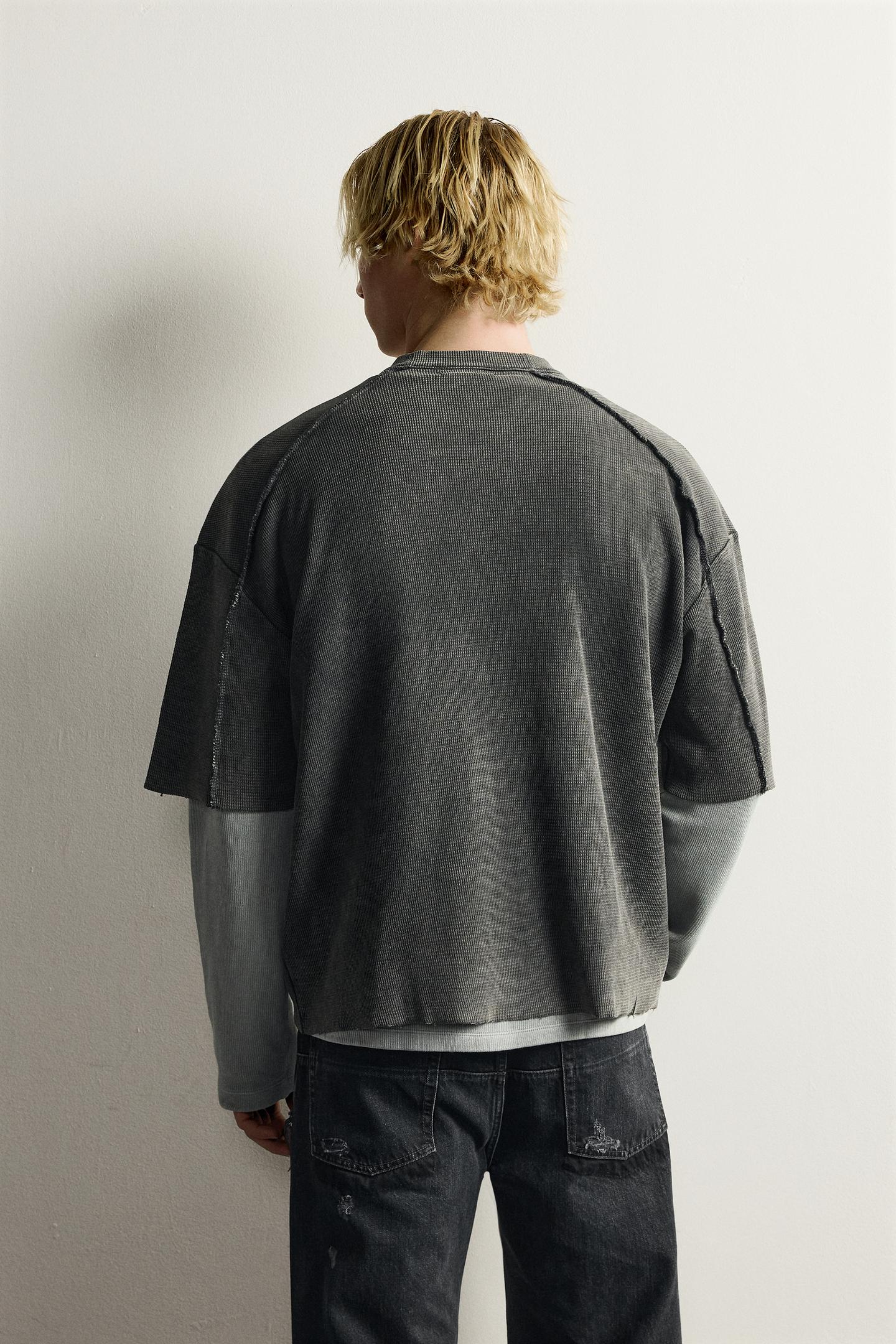 Мужская футболка Zara Washed Texture Knit, цвет: Чёрный — фото 3