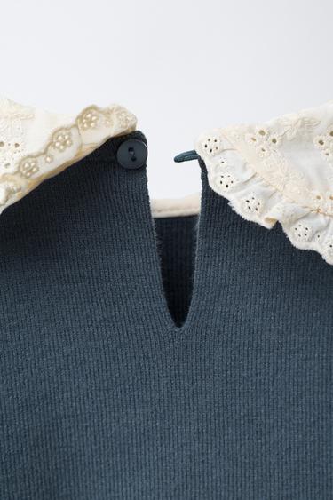 KNIT SWEATER WITH EMBROIDERED LACE - Petrol blue by Zara - Image 3