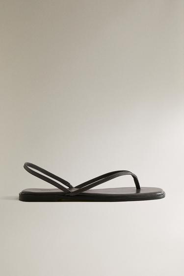 SANDALES EN CUIR À BRIDES ASYMÉTRIQUES - Gris de Zara