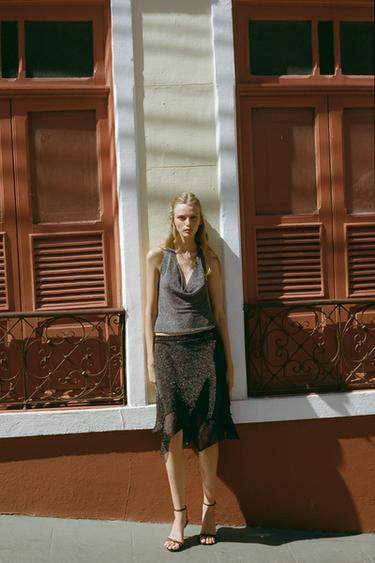 Zara METALLIC KNIT SKIRT - Black