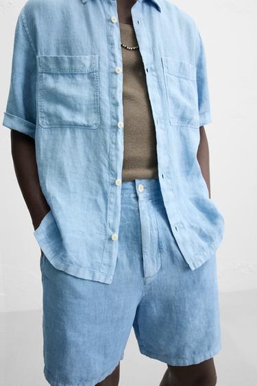 WASHED 100% LINEN BERMUDA SHORTS - Bluish by Zara - Image 4
