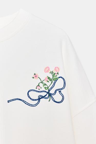 SWEAT BRODERIE FLEURS - Blanc de Zara - Image 6