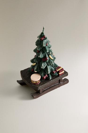 CHRISTMAS SLEIGH AND TREE CANDLE - Green by Zara - Image 1