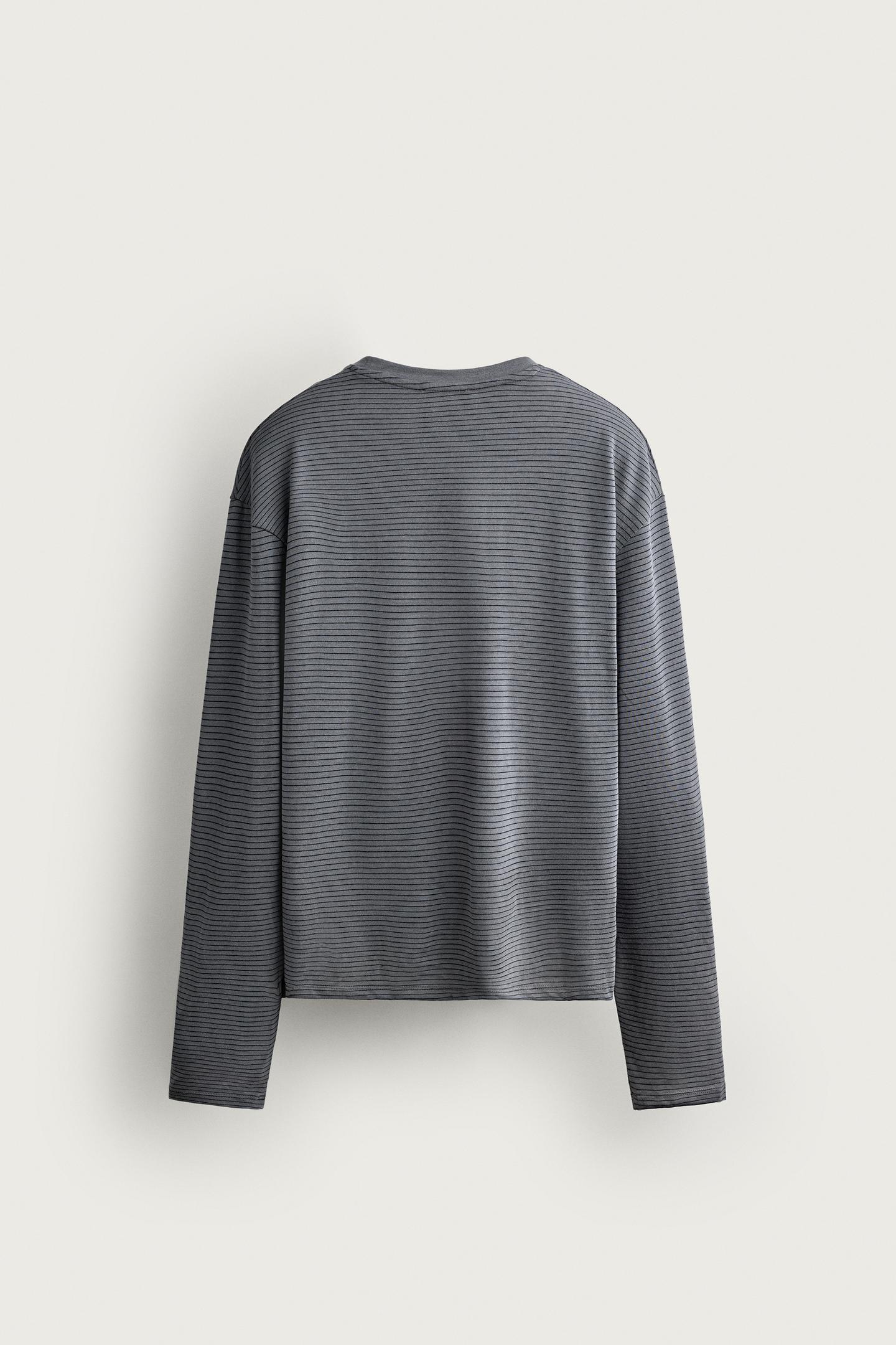Футболка Zara Cotton-Modal Striped, цвет: Серый — фото 8