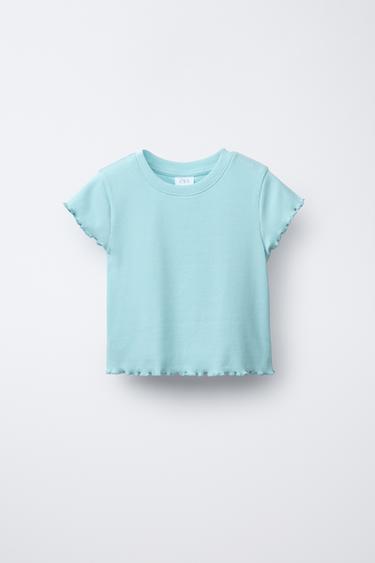 CAMISETA COM NERVURAS E ONDA - Azul-celeste da Zara