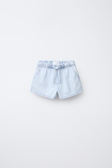 ELASTIC DENIM BERMUDA SHORTS - Light blue by Zara