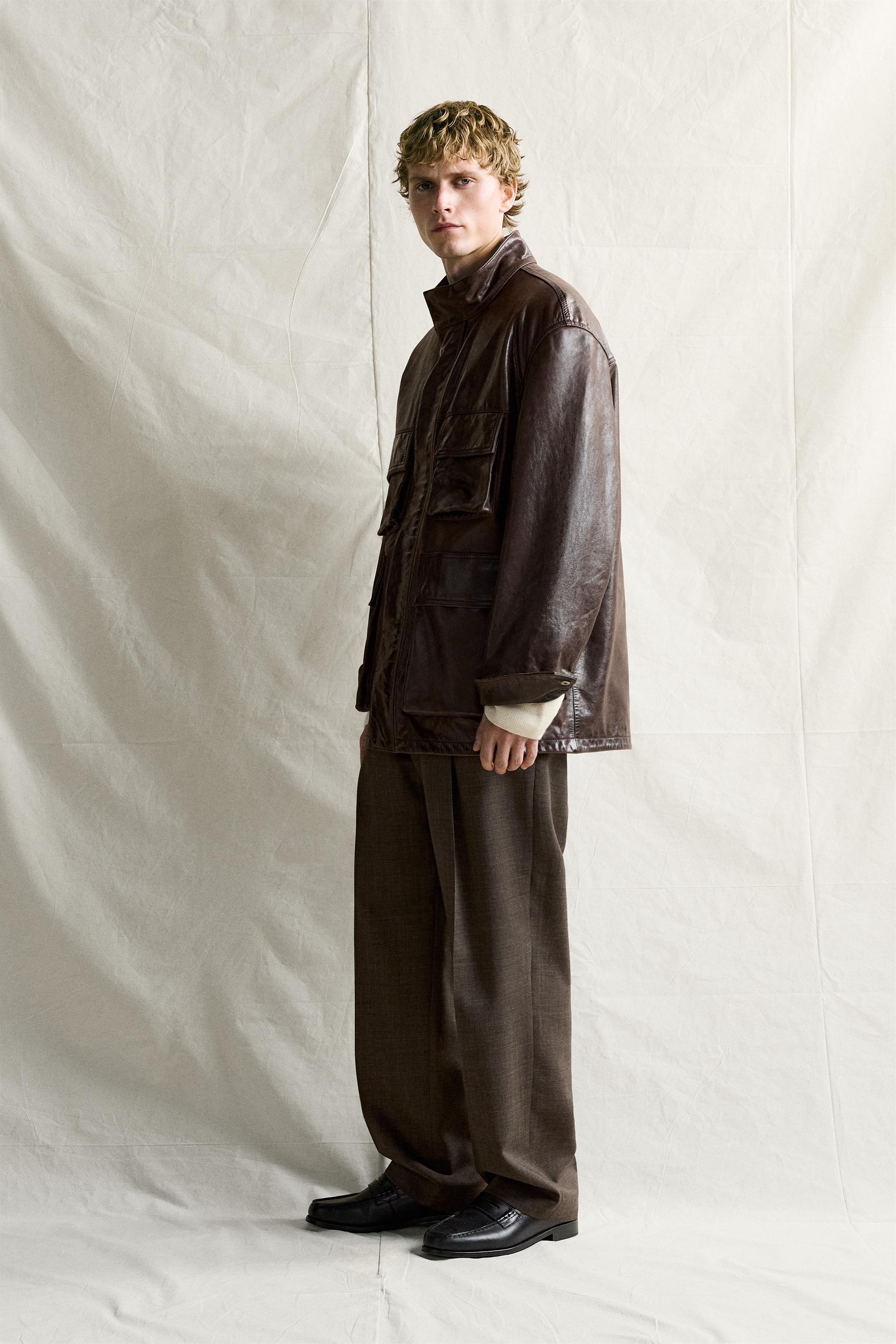 BLOUSON EN CUIR À POCHES UTILITY