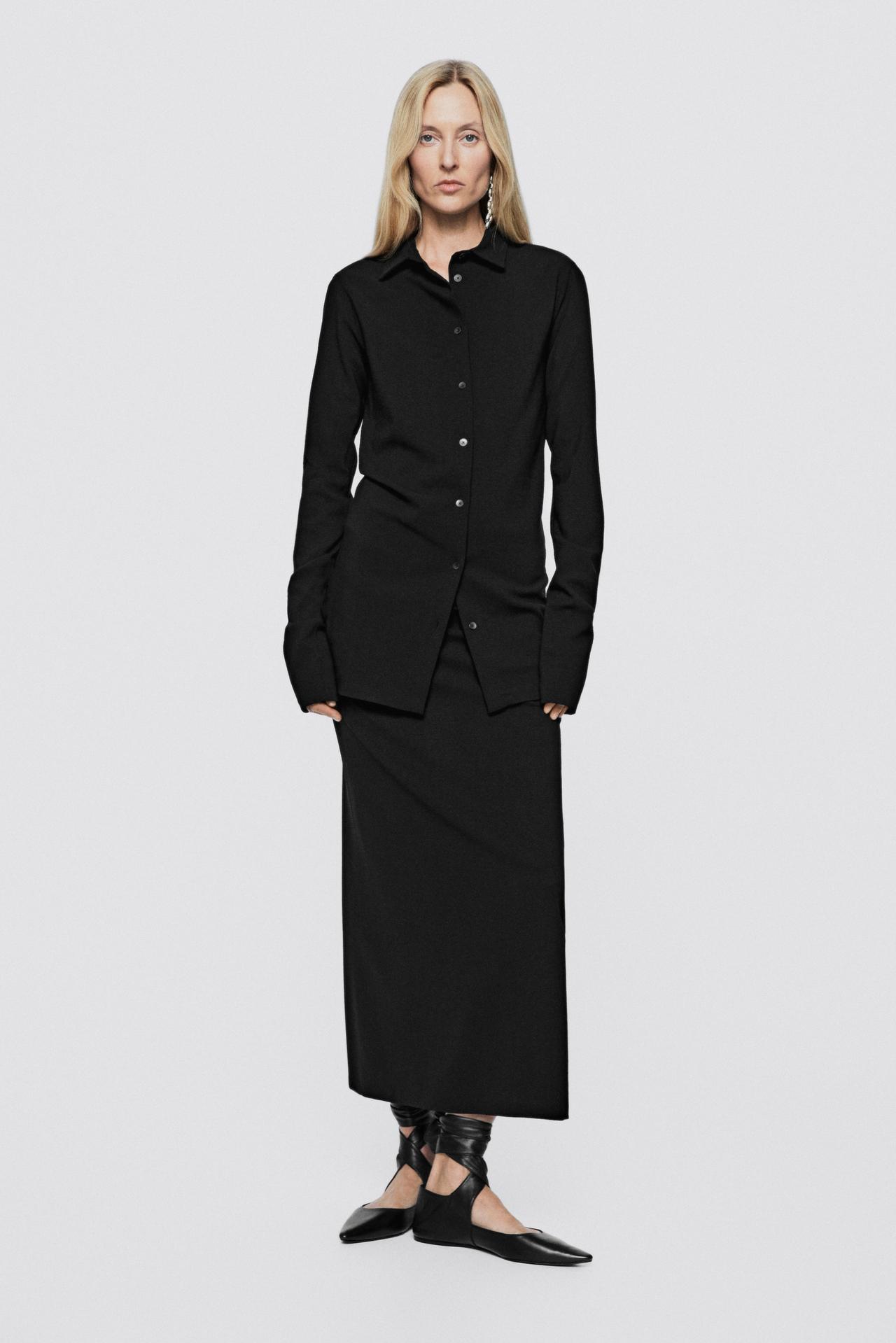 Stretch wool blend long skirt - LIMITED EDITION — Black
