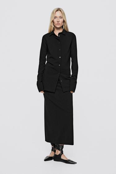 Stretch wool blend long skirt - LIMITED EDITION — Black 1
