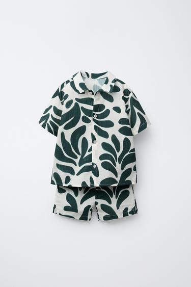 Zaras TOTAL LOOK SKJORTA OCH BERMUDASHORTS MED TRYCK - 