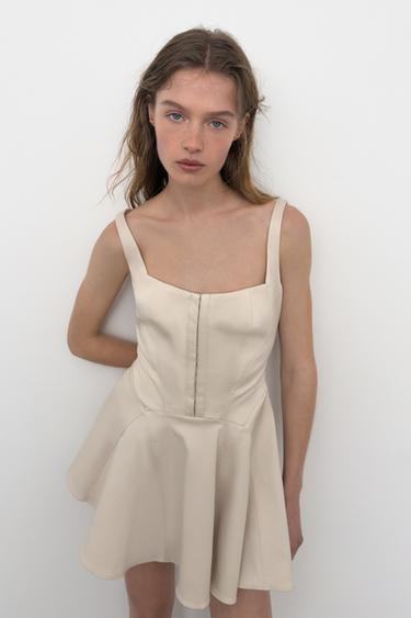 SHORT CORSETRY-INSPIRED DRESS - Beige by Zara - Image 1