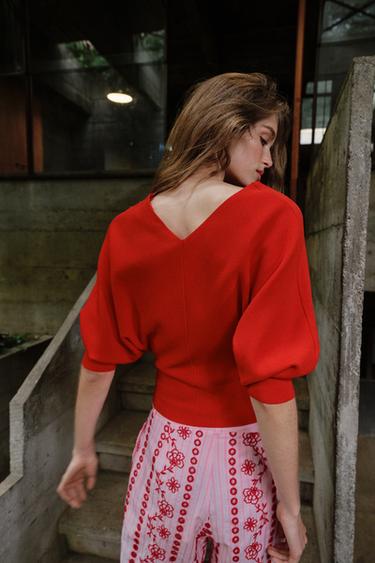 PULL EN MAILLE À MANCHES BALLON - Rouge vif de Zara - Image 5