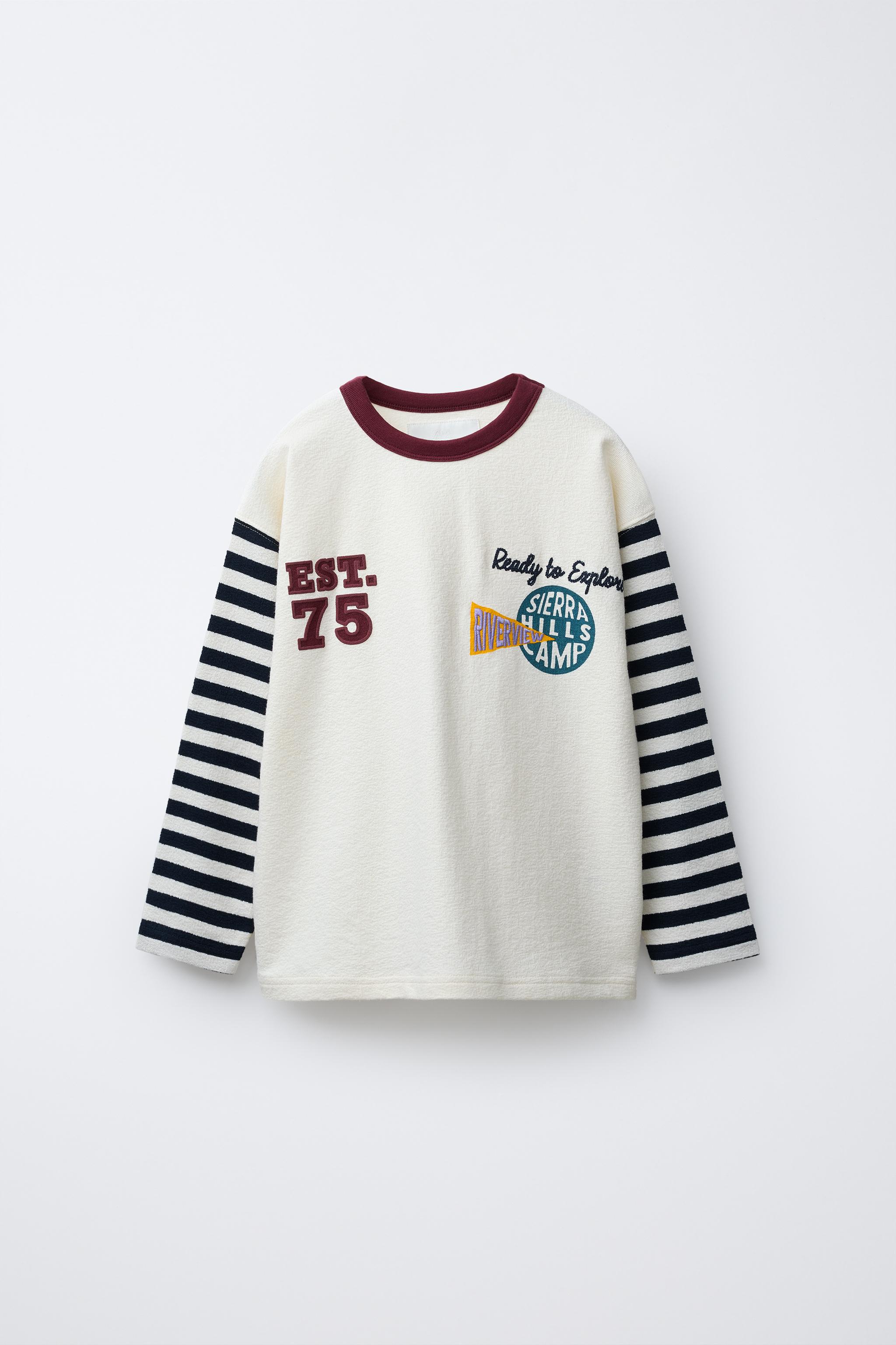 STRUCTURED STRIPED SLEEVE T-SHIRT - Ecru | ZARA Canada