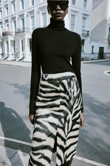 Faux fur midi skirt — Black / White 1