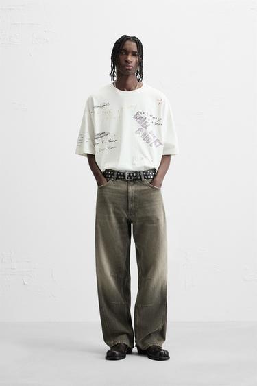 Zara GRAPHIC WASHED T-SHIRT - Ecru - Image 0