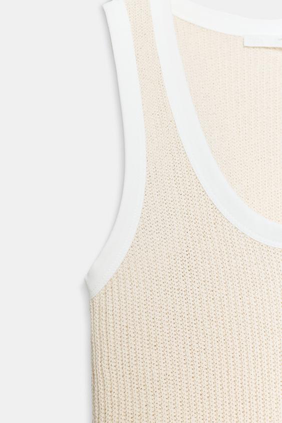TOP À LISERÉS EN CONTRASTE - Beige de Zara - Image 8
