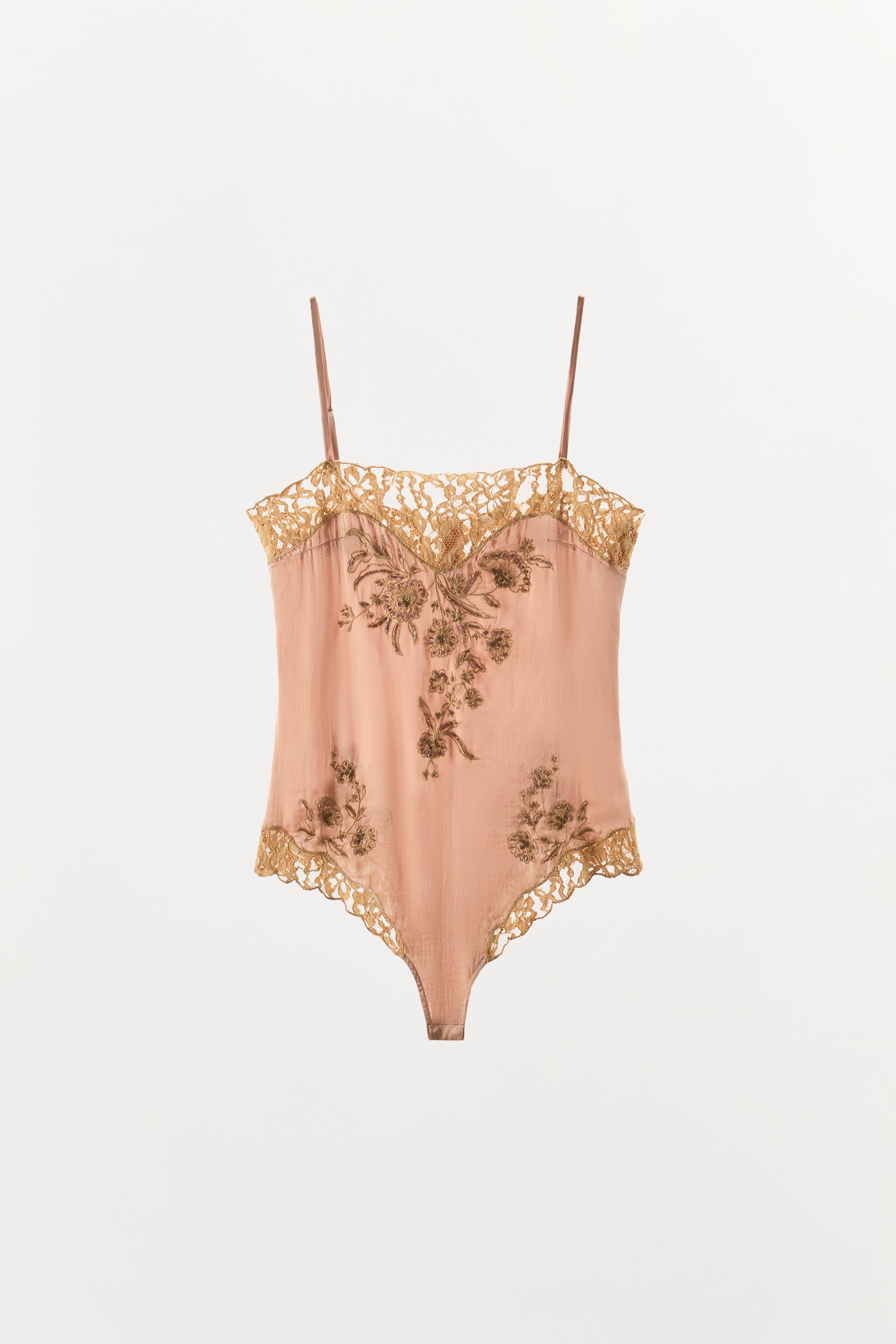 EMBROIDERED SATIN EFFECT BODYSUIT