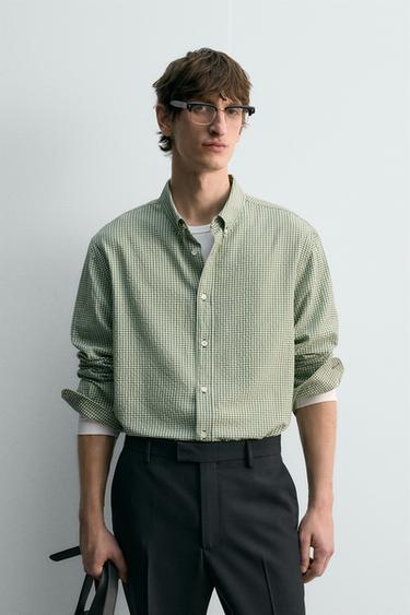 LIMITED EDITION TEXTURED CHECK SHIRT - Green by Zara