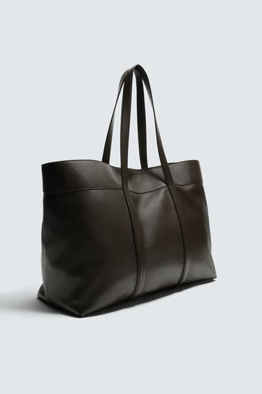 LEATHER TOTE BAG - Brown by Zara - Image 3