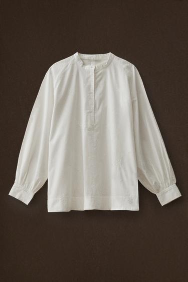 CHEMISE EN COTON BRODÉE - Blanc de Zara - Image 4