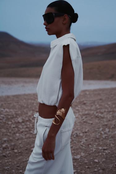 GILET BAS ÉLASTIQUE SURPIQÛRES - Écru de Zara - Image 1