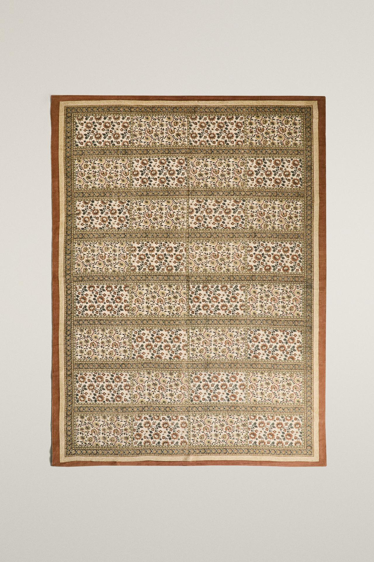 BLOCK PRINT COTTON RUG — Salmon