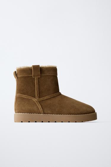 BỐT CỔ NGẮN DA LÓT LÔNG CỪU NHÂN TẠO - Màu nâu từ Zara
