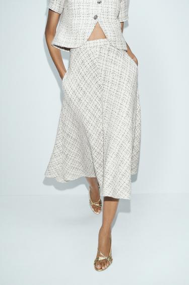 ZW COLLECTION STRUCTURED CAPE MIDI SKIRT - Ecru / Black by Zara