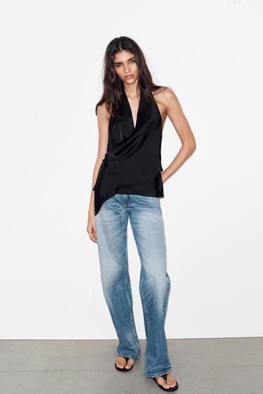 TOP SATINADO HALTER ASIMÉTRICO - Negro de Zara - Imagen 0