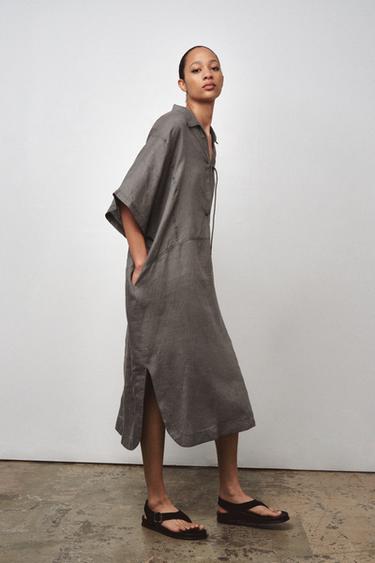 Zara 100% LINEN KAFTAN ZW COLLECTION - Gray