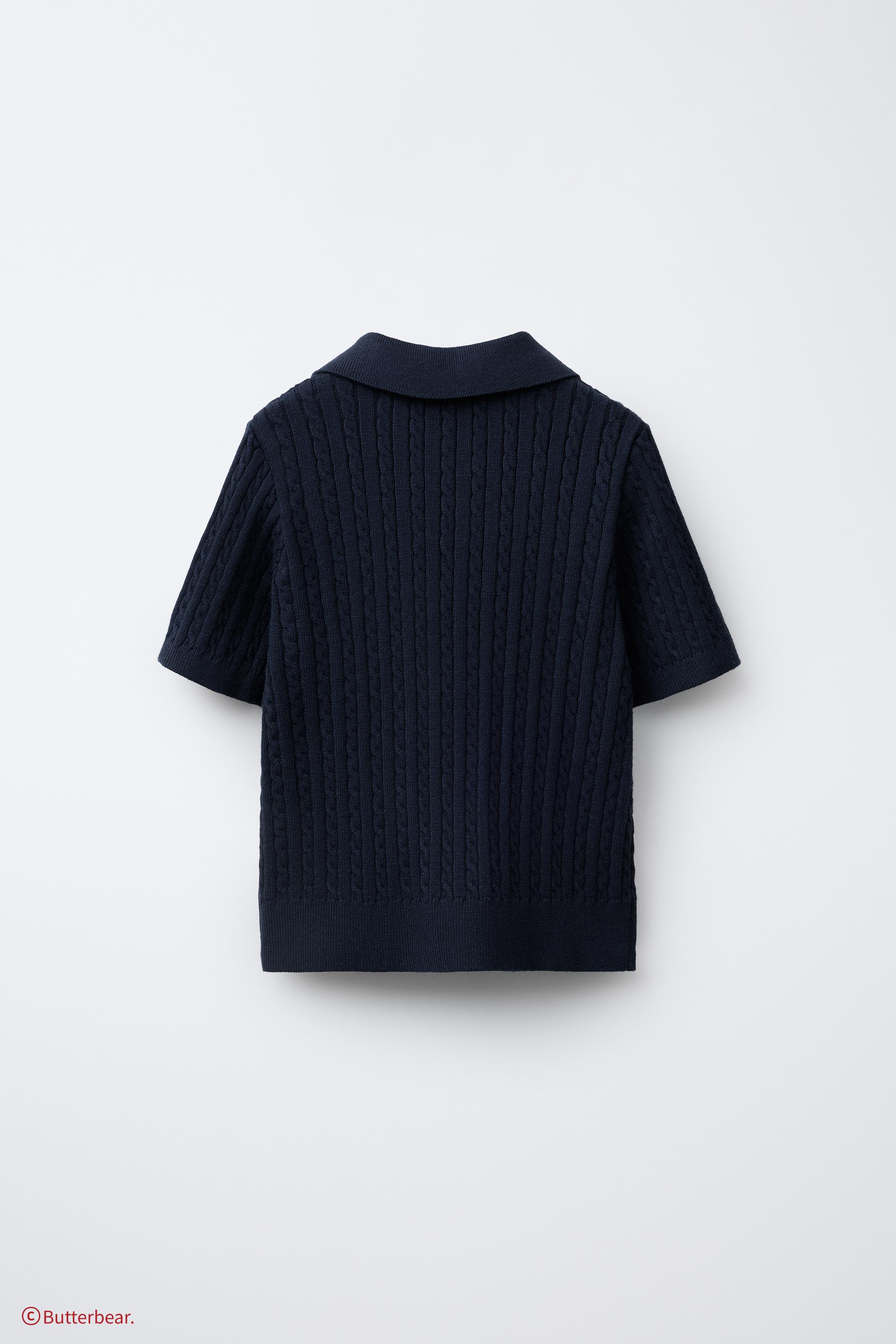 SATUR ネイビー ケーブルニット ポロシャツ U.S. POLO ASSN./別注 ケーブルニット ポロシャツ 限定展開