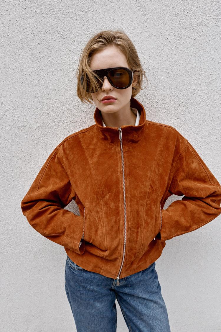 Chaqueta 100% cuero de cuello alto 3