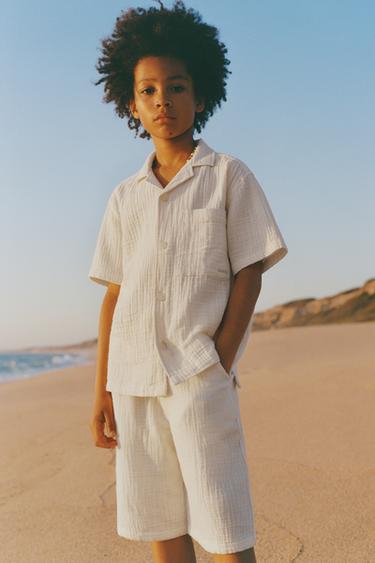 Zara TEXTURED POCKET SHIRT - Ecru