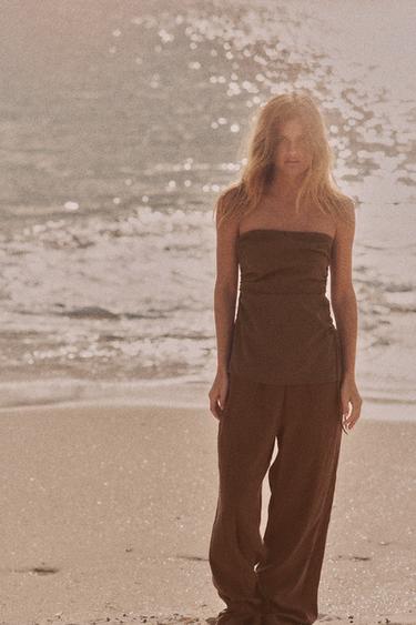 Zara FLOWY PANTS - Chocolate brown