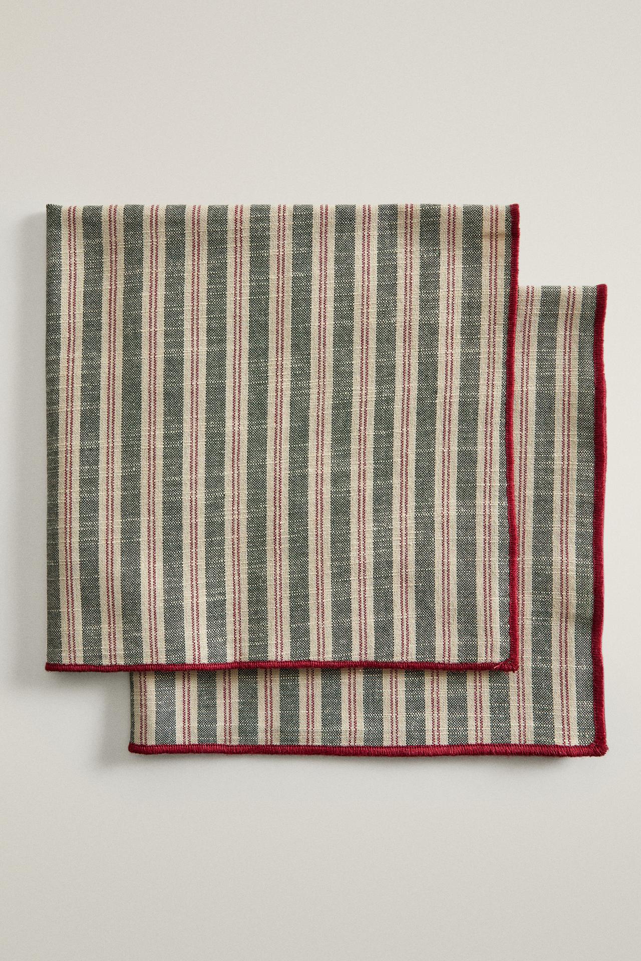 CHRISTMAS STRIPED COTTON NAPKINS (PACK OF 2)