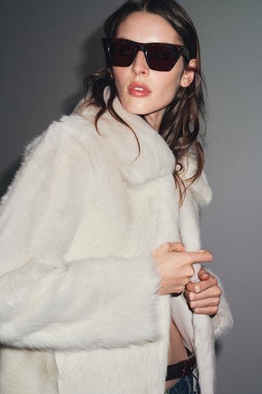 LEATHER COAT WITH SHEEPSKIN ZW COLLECTION - White by Zara