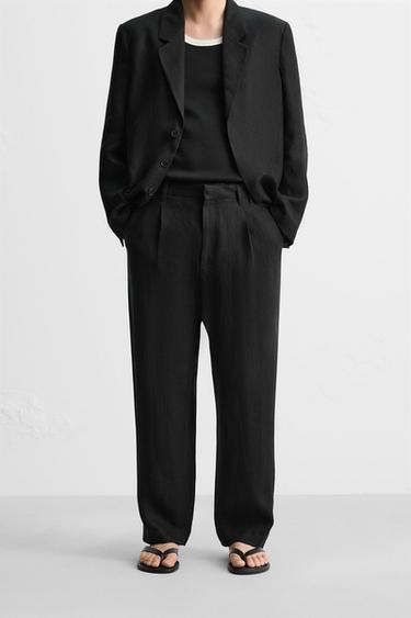 100% LINEN SUIT TROUSERS - Black by Zara