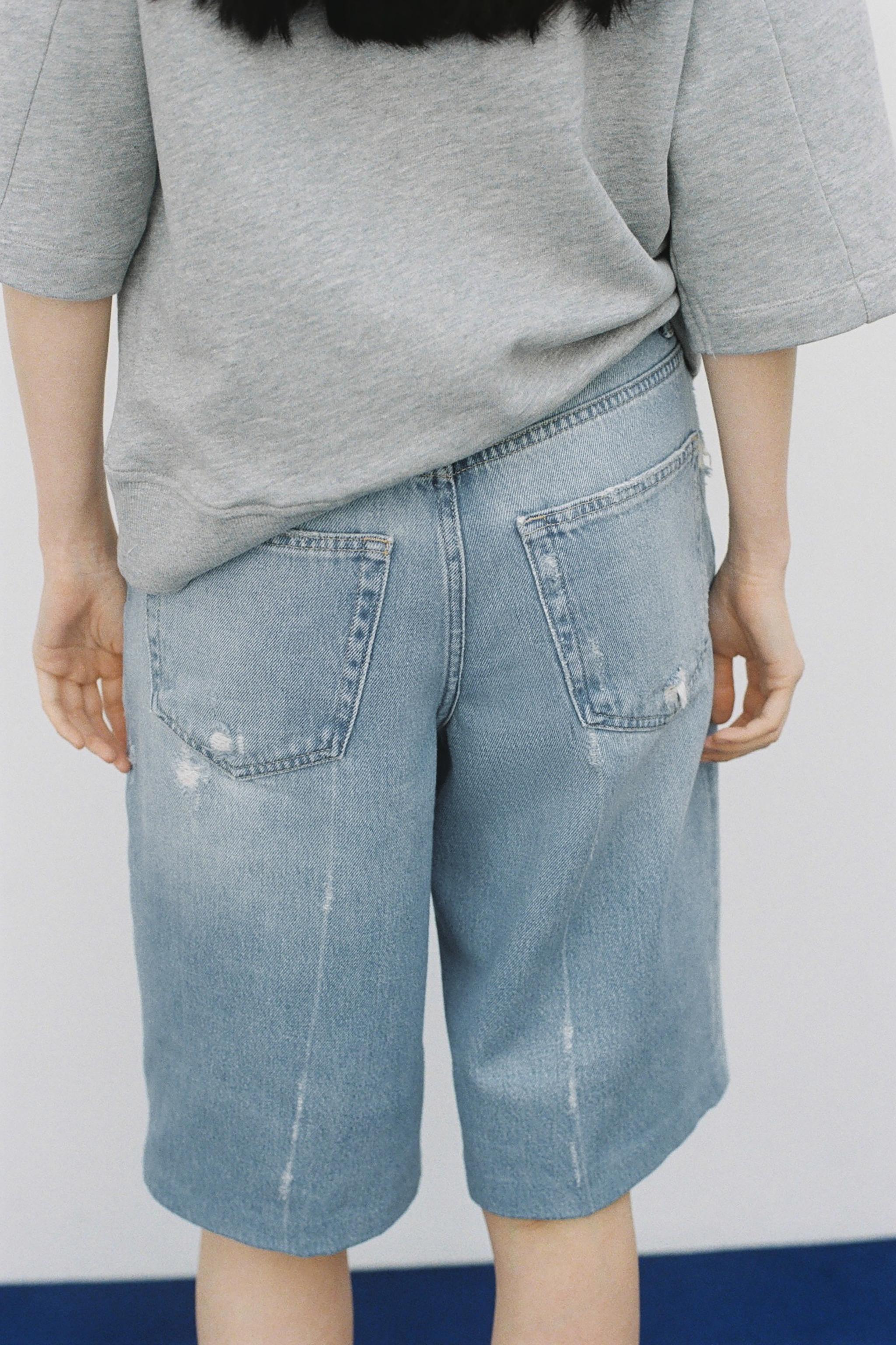 ★ZARA★ダメージ ミッドライズ デニム*バミューダショーツ TRF ダメージ ミッドライズ デニムバミューダジョーツ - ブルー