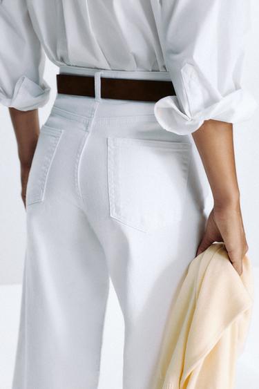 Z.10 HIGH-WAIST BELTED CULOTTES JEANS - White by Zara - Image 4