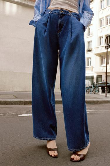JEANS Z1975 LOOSE FIT TIRO ALTO CORCHETES - Azul medio de Zara