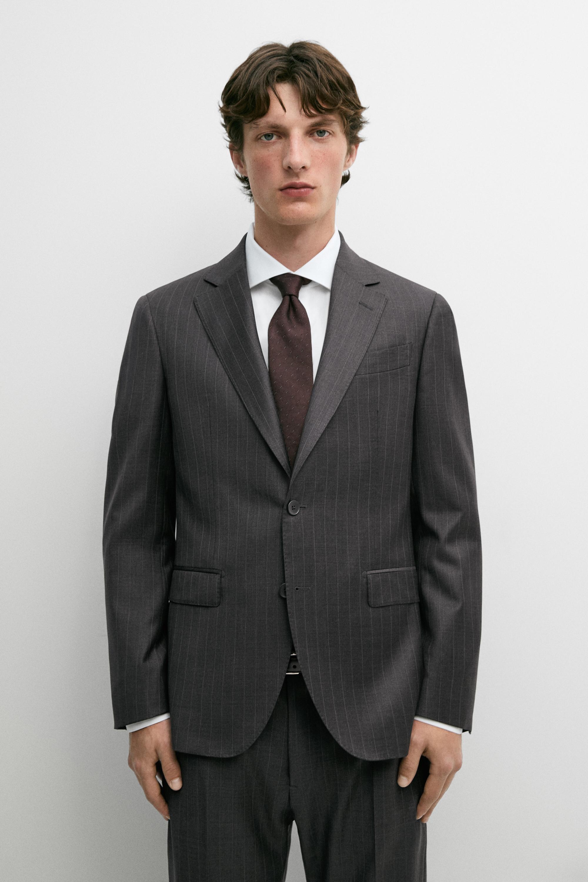 100% wool striped suit blazer — Anthracite Gray