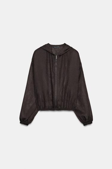 SEMI-SHEER HOODED JACKET - Brown by Zara