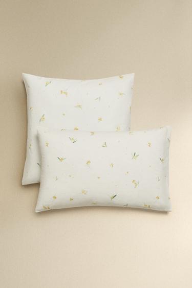 MIMOSA PRINT LINEN AND COTTON PILLOWCASE - Oyster-white by Zara