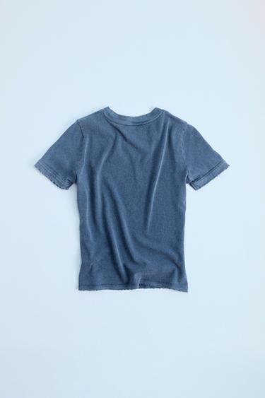 T-SHIRT EFFET DÉLAVÉ DÉCHIRURES - Bleu de Zara - Image 4
