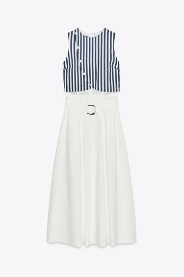 BELTED LINEN BLEND LONG DRESS - Oyster-white by Zara - Image 7