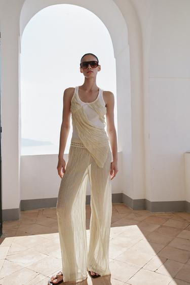 PANTALON EN MATIÈRES VARIÉES AU CROCHET - Écru / Chiné de Zara - Image 0