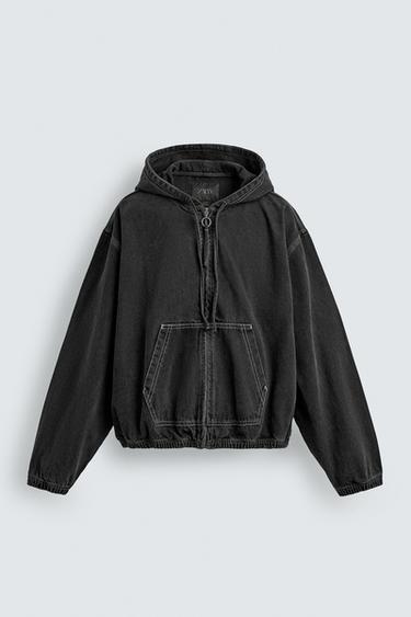 CAZADORA LAVADA CAPUCHA - Carbón de Zara