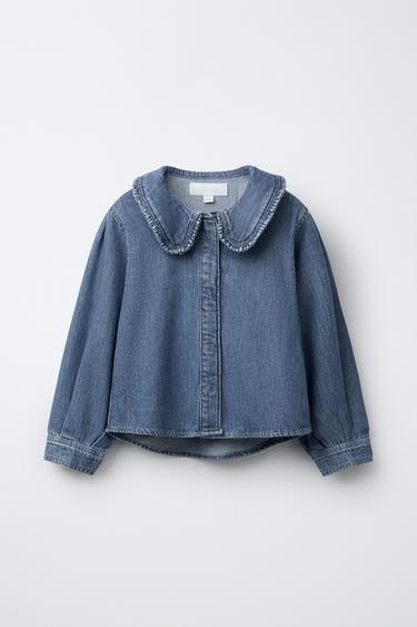 CHEMISE EN DENIM À COL CLAUDINE - Bleu de Zara - Image 0