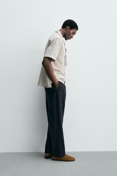 REGULAR FIT TEXTURED SHIRT - Ecru / Blue by Zara - Image 3